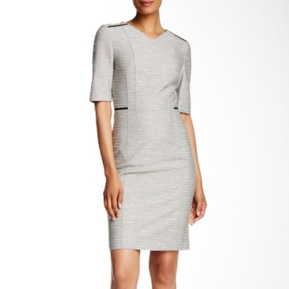 $575 NWT Hugo Boss Dulani V-neck Sheath Tweed Dress Knee Length Size 8 - Picture 1 of 11